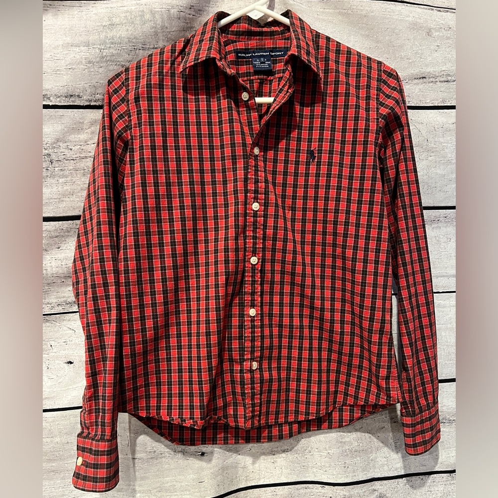 Ralph Lauren Sport Slim Fit Red and Black Plaid Shirt Size Small